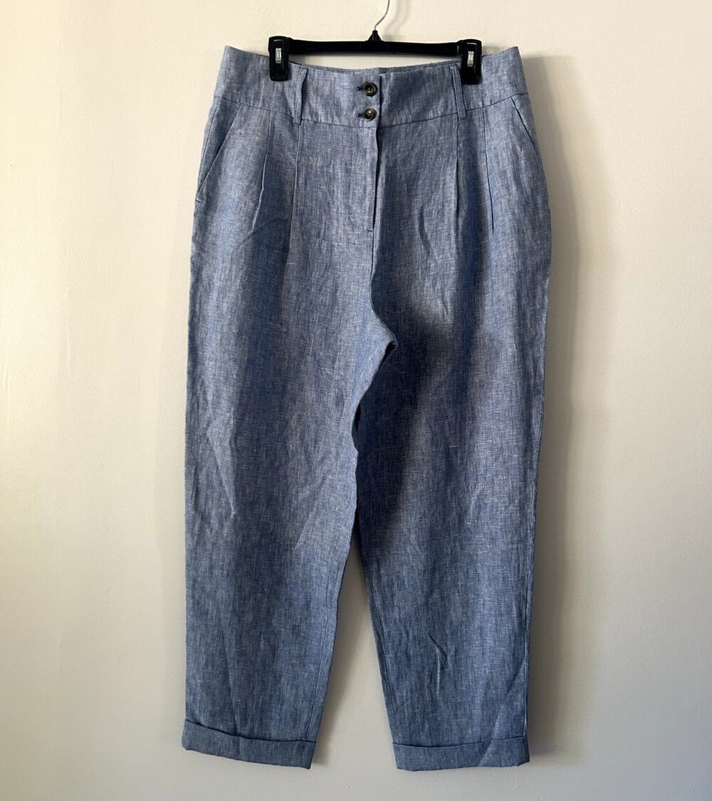 Boden Linen Blue Casual Trouser Pants NWT Size 12